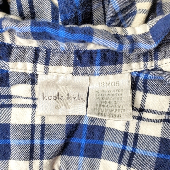 Koala Kids Blue White 100% Cotton Plaid Button Down Shirt Baby Toddler Boy 18m - Picture 2 of 10